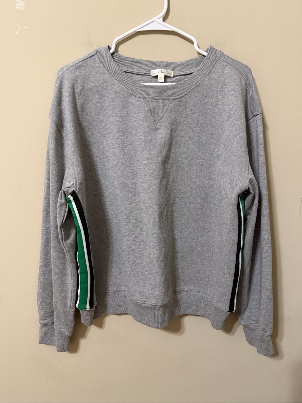 nine britton Gray Sweatshirt Green and Black Side Stripes modal cotton xl NWOT
